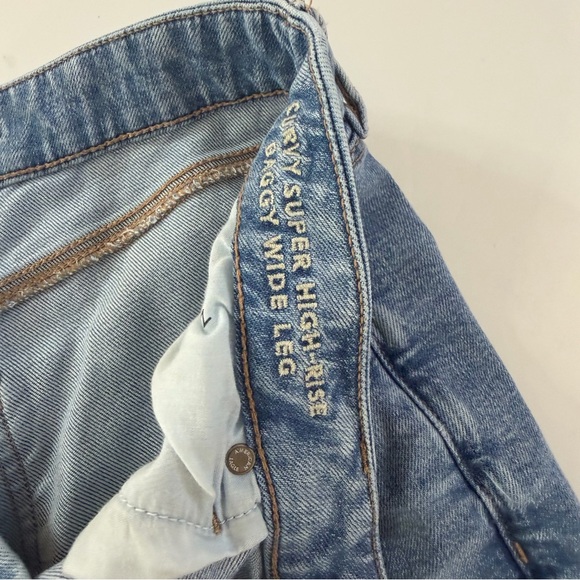 American Eagle Jeans Women 14 Curvy Super High Rise Wide Leg Baggy Cargo Stretch - Picture 6 of 8